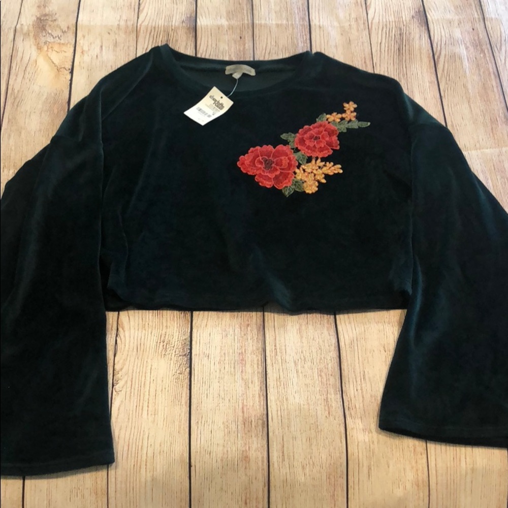 Green Velvet brocade crop top, medium